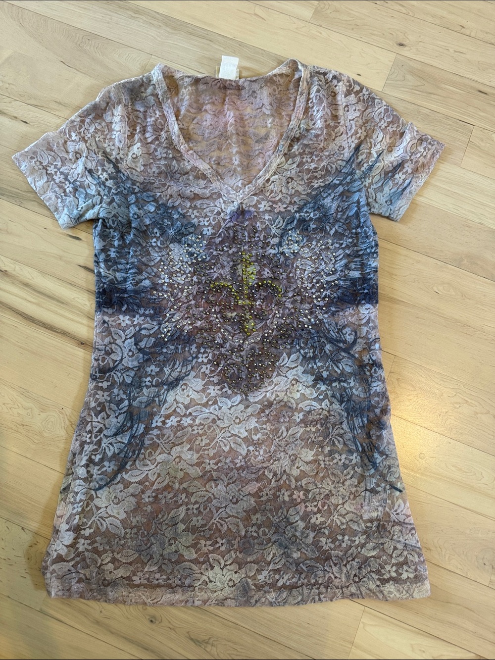 Y2K-Sheer Lace Butterfly Fleur de leis-T-Shirt Top-Festival-XL